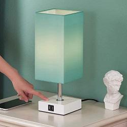 Touch Control Table Lamp,Seealle Teal Aqua Table Lamp with 2 USB Fast Charging Ports,3 Way Dimmable Bedside Nightstand Green Desk Lamp for Bedroom Living Room Office Reading(Bulb Included)