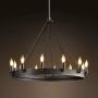 LITFAD Industrial Antique Style Round Chandelier Light 12 Lights Metal Pendant Lighting Retro Ceiling Hanging Light in Black for Restaurant Dining Room Living Room