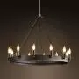 LITFAD Industrial Antique Style Round Chandelier Light 12 Lights Metal Pendant Lighting Retro Ceiling Hanging Light in Black for Restaurant Dining Room Living Room