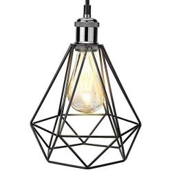 UL Industrial Polygon Pendant Lighting Vintage Wire Cage Black Metal Hanging Lamp for Kitchen Island Dining Room Farmhouse JACKYLED