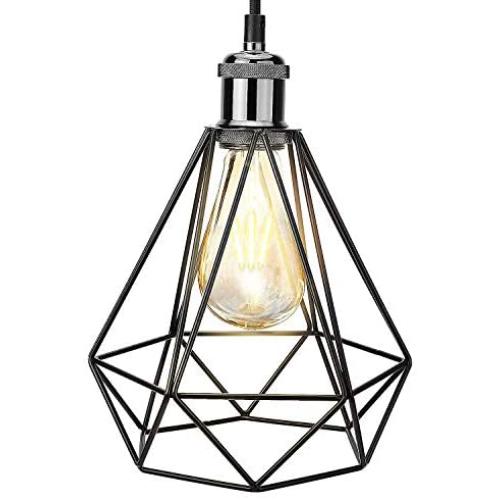 UL Industrial Polygon Pendant Lighting Vintage Wire Cage Black Metal Hanging Lamp for Kitchen Island Dining Room Farmhouse JACKYLED