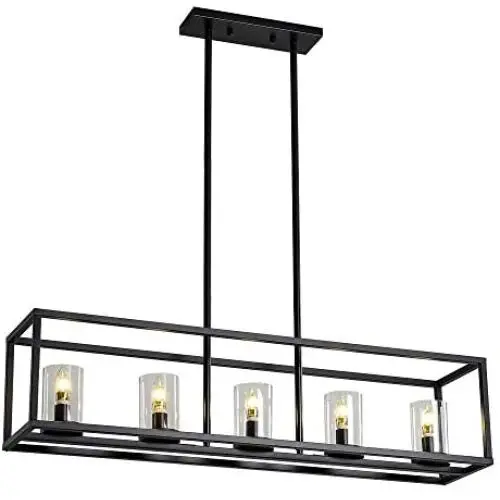 XILICON Contemporary Chandeliers Modern Dining Room Lighting Fixture Hanging Black 5 Light Kitchen Island Cage Pendant Lighting Farmhouse Flush Mount Ceiling Light with Glass Shade XILICON Contemporary Chandeliers Modern Dining Room Lighting Fixture Hanging Black 5 Light Kitchen Island Cage Pendant Lighting Farmhouse Flush Mount Ceiling Light with Glass Shade