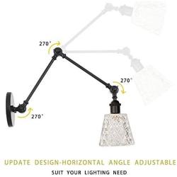 Industrial Vintage Swing Arm Wall Vanity Light Fixture Funnel Flared Pattern Glass Shade for Vanity Bathroom Living Room Light Fixture,Black.