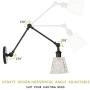 Industrial Vintage Swing Arm Wall Vanity Light Fixture Funnel Flared Pattern Glass Shade for Vanity Bathroom Living Room Light Fixture,Black.