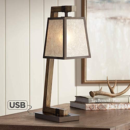 Tribeca Rustic Table Lamp with USB Charging Port Metal Base Light Mica Shade for Living Room Bedroom Bedside Nightstand Office Family - Franklin Iron Works Tribeca Rustic Table Lamp with USB Charging Port Metal Base Light Mica Shade for Living Room Bedroom Bedside Nightstand Office Family - Franklin Iron Works