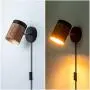 TeHenoo Plug in Wall Lamp Wooden Wall Sconce, Black Wall Light with Cord Rotatable Wall Light Fixture for Bedroom Living Room Bedside Lamp