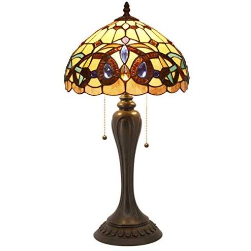 Tiffany Style Table Lamp W12H22 Inch Serenity Victorian Stained Glass Shade S021 WERFACTORY Lamps Lover Parents Kids Friend Living Room Bedroom Study Coffee Bar Antique Desk Lighting Art Crafts Gifts