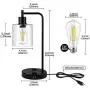 QiMH Industrial Table Lamp for Bedroom,Touch Control Bedside Lamp with USB Port/Outlet Dimmable Glass Shade Nightstand Lamp for Bedroom Office Reading with Bulb (Black)