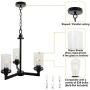 VINLUZ 3 Light Farmhouse Kitchen Island Light in Matte Black Finish Dining Room Chandelier Industrial Pendant Hanging Lighting with Clear Cylinder Glass Shade for Kitchen Living Room Stairway Bar