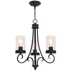 Lucidce Contemporary 3 Lights Chandelier with Clear Glass Shades, Black Finish Lighting Fixtures Ceiling Rustic Farmhouse Dining Room Light Adjustable Chain Pendant Lights Kitchen Island Entryway