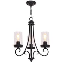 Lucidce Contemporary 3 Lights Chandelier with Clear Glass Shades, Black Finish Lighting Fixtures Ceiling Rustic Farmhouse Dining Room Light Adjustable Chain Pendant Lights Kitchen Island Entryway