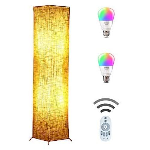 Floor Lamp, CHIPHY Square Standing Lamp, Color Changing and Dimmable Smart RGB Bulbs, Brown Linen Shade and Romote Control, Modern Light for Living Room, Bedroom and Office