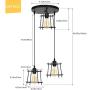 HAITRAL 3-Light Industrial Kitchen Light Fixtures, Geometric Hanging Chandelier for Dining Room, Black Metal Adjustable Pendant Light Fixtures for Living Room