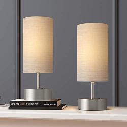 BOBOMOMO USB Bedside Table Lamp Set of 2 Desk Lamps 15 with 2 USB Charging Ports & 1 AC Outlet Nightstand Lamp for Bedroom Living Room Study Room Silver & Grey