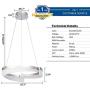LED Pendant Light Not Dimmable Adjustable 1 Ring Acrylic Modern Chandelier for Living Room Bedroom Dining Room, Warm White 3000K, Chrome, by HL