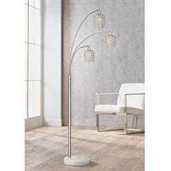 Cielo Modern Arc Floor Lamp Brushed Nickel 3-Light Marble Base Faceted Crystal Glass Shades for Living Room Reading Bedroom Office - Possini Euro Design