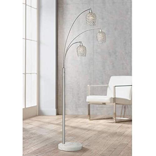 Cielo Modern Arc Floor Lamp Brushed Nickel 3-Light Marble Base Faceted Crystal Glass Shades for Living Room Reading Bedroom Office - Possini Euro Design