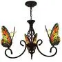 CraftThink Pendant Lighting LED Chandelier Light Antique Tiffany Style Stained Glass with Butterfly Shaped Lamp Shade Hanging Light for Dining Living Cafe Room Restaurant - TYP A-Butterfly -3 Lights