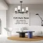 VINLUZ 4 Light Glass Farmhouse Chandelier Black Kitchen Lighting Fixture Hanging with Cylinder Clear Glass Pendant Light for Dining Room Bedroom