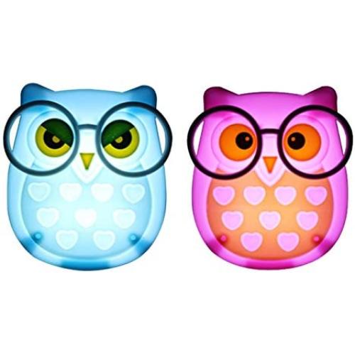 2 PCS Owl LED Plug in Night Light for Kids- Wall Lamp Take Good Care Children Sleep Light Sensor Auto Controlled Nightlights for Baby Nursing (Blue+Pink)