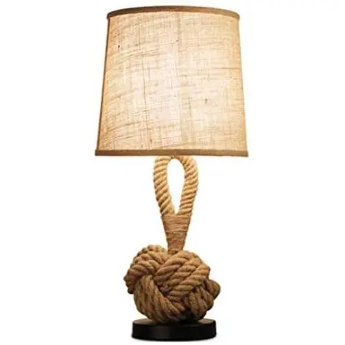 Bedside Table Lamp Nordic Bedroom Bedside Lamp Retro Lamp Hotel Living Room Hemp Rope Lamp Study Reading Eye Table Lamp Home Living Desk Lamp