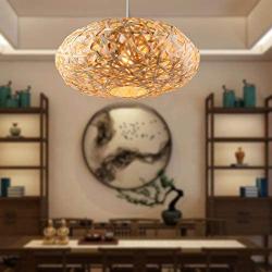 Bamboo Rattan Chandelier Woven Rattan Nest Lampshade Chinese Style Pendant Lamp Ceiling Lamp Suitable for Restaurants, Dining Rooms, Cafes, Living Rooms 50CM