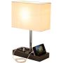 Briever USB Table Lamp, Multi-Functional Bedside Desk Lamp with 2 AC Outlets, 3 USB Charging Ports and Wooden Phone Stand Organizer, Ideal Nightstand Lamp for Bedroom, Guest Room, Office