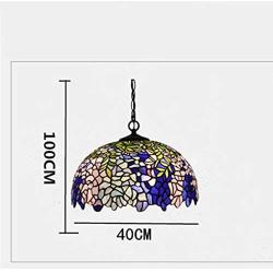 YWYU Tiffany Style Wisteria Pendant Light Stained Glass Single Head Hanging Lamp Chandelier for Dining Room Bedroom Living Room Office Kitchen Island Ceiling Decoration (Color : Blue, Size : 16 inch)