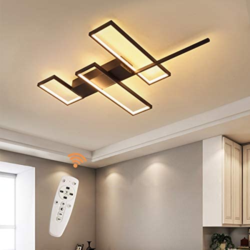Garwarm Geometric Ceiling Light, 43W Black Modern LED Flush Mount Ceiling Lamps, 3-Squares Acrylic Dimmable Ceiling Light Fixtures Chandeliers for Dining Living Room Study Kitchen