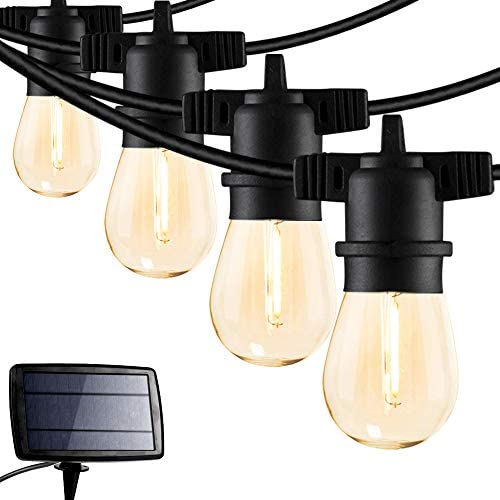 FMART 24FT Solar String Lights, LED Solar Café Patio Lights, Porch Market Light Waterproof & Shatterproof with Vintage Plastic Bulbs, Create Cafe Ambience On Your Garden