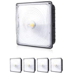 Parmida (4 Pack) LED Canopy Light, 70W, Dimmable, 8400lm, 110-277VAC, IP65 Waterproof, DLC-Qualified & ETL-Listed, 5000K, 9.6” x 9.6”, Gas Station, Street, Area & Outdoor Lighting, Commercial Grade