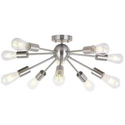 BONLICHT 10-Light Sputnik Chandelier Brushed Nickel Flush Mount Ceiling Light Modern Pendant Lighting for Kitchen Living Room Dining Room Bed Room Hallway