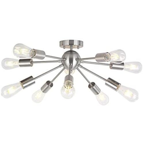 BONLICHT 10-Light Sputnik Chandelier Brushed Nickel Flush Mount Ceiling Light Modern Pendant Lighting for Kitchen Living Room Dining Room Bed Room Hallway