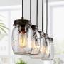 LALUZ Farmhouse Chandelier for Dining Rooms, 5-Lights Mason Jar Lights,Height Ajustable Pendant Lighting for Kitchen Island LALUZ Farmhouse Chandelier for Dining Rooms, 5-Lights Mason Jar Lights,Height Ajustable Pendant Lighting for Kitchen Island