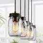 LALUZ Farmhouse Chandelier for Dining Rooms, 5-Lights Mason Jar Lights,Height Ajustable Pendant Lighting for Kitchen Island