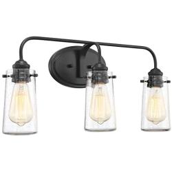 Kira Home Rayne 22.5'' Modern 3-Light Vanity/Bathroom Light, Seeded Glass + Matte Black Finish