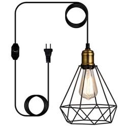 LIGHTESS Plug in Pendant Lights with Dimmer Switch, Industrial Black & Copper Dimmable Hanging Wire Cage Light Fixture for Kitchen Dining Room, LG9925342