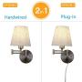 Bedside Wall Mount Light with Dimmable Switch and USB Port, Swing Arm Fabric Shade Wall Sconce Light with Plug in Cord, Wall Lamp Perfect for Bedroom, Living Room and Hotel