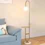 JiuZhuo 60'' Modern Arc Floor Lamp with Shelf in Gold with Glass Shade & Marble Base for Living Room, Storage Shelf Floor Lamp