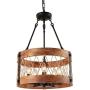 Anmytek 5 Lights Round Wooden Rustic Chandelier, Farmhouse Pendant Light Fixture for Kitchen Island Dining Room, C0087