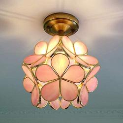 LITFAD 1 Light Floral Flush Mount Ceiling Light Creative Glass Ceiling Lamp Art Deco LED Chandelier Pendant Light for Hallway Balcony Bedroom Dining Room - Pink