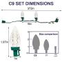 C9 Outdoor Christmas Lights 31ft 50 LED String Lights Connectable Commercial Grade Outdoor & Indoor Xmas Decorative Light Strand for Christmas Trees Halloween Garden Patio Parties Decor Warm White