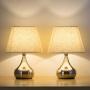 HAITRAL Small Bedside Table Lamps Set of 2 - Unique Elegant Bedside Desk Lamps with Silver Brushed Nickel Base，Modern Lamps for Living Room (Non-Touch Switch)