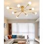 SILJOY Mid-Century Modern Globe 8 Light DNA Gold Chandelier Glass Creative Molecular Ceiling Light Dimmable for Living Room Dining Room