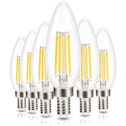 Led Candelabra Light Bulb Filament Vintage Edison Chandelier Dimmable Bulbs,40 Watt Equivalent,Warm White 2700k,400 Lumen,E12 Base,6 Pack