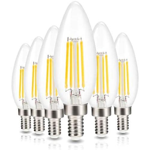 Led Candelabra Light Bulb Filament Vintage Edison Chandelier Dimmable Bulbs,40 Watt Equivalent,Warm White 2700k,400 Lumen,E12 Base,6 Pack