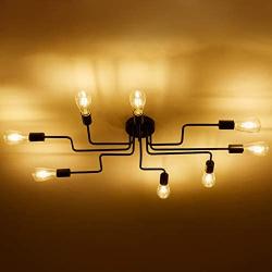 Sputnik 8-Light Flush Mount Ceiling Light, Matte Black Finish, Modern Industrial Lighting Fixture for Dining Room Living Room Bedroom Kitchen