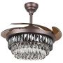 Crystal Ceiling Fan light with Remote Control Blades Retractable Ceiling Chandelier Fan 3 color Temperature Modern Invisible Ceiling Fan with Light for Dining Room Bedroom 42” Brown Silent Motor