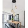 Vintage 3 Lights Kitchen Chandelier, Island Cognac Glass Cluster Pendant Chandelier Ceiling Hanging Linear Light Fixtures with Black Plate for Dining Room Bar Shop