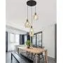 Vintage 3 Lights Kitchen Chandelier, Island Cognac Glass Cluster Pendant Chandelier Ceiling Hanging Linear Light Fixtures with Black Plate for Dining Room Bar Shop